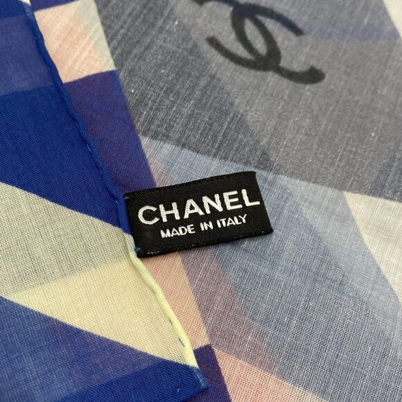 CHANEL Blue Red Multi Cotton Scarf 327-042525 - Picture 3 of 3
